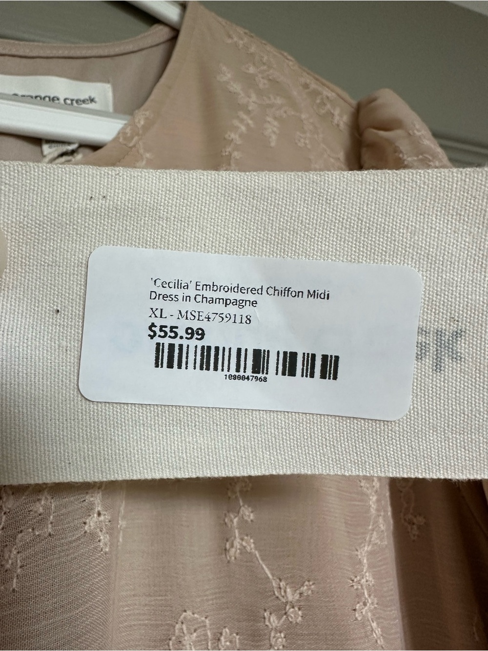 XL NWT 'Cecilia' Embroidered Chiffon Midi Dress in Champagne - Picture 6 of 7